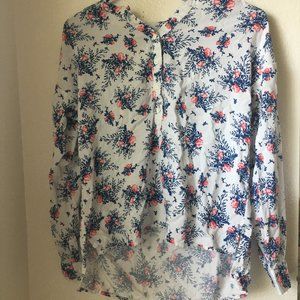 Long sleeve button down, blue and red flower print